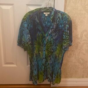Dress Barn Women’s 14/16 Blue Green Button Down Blouse